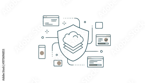 Digital Cloud Security Shield Protecting Data and Information.