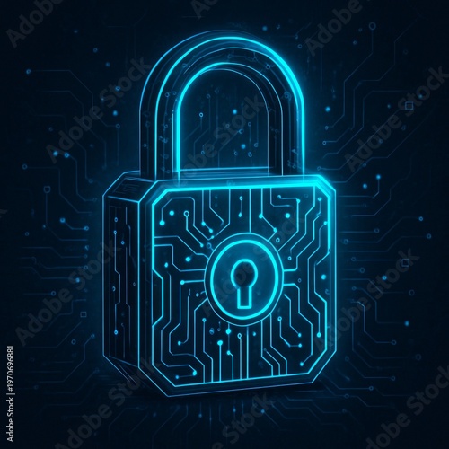 Cyber Lock A lock with a digital neon lit design and a sense of