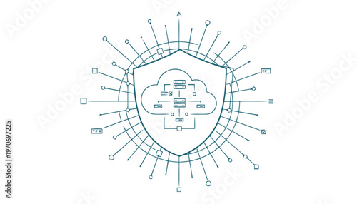 Digital Cloud Security Shield Protecting Data and Information Online.
