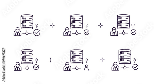 Database Server Icons Representing Data Storage and Management Processes.