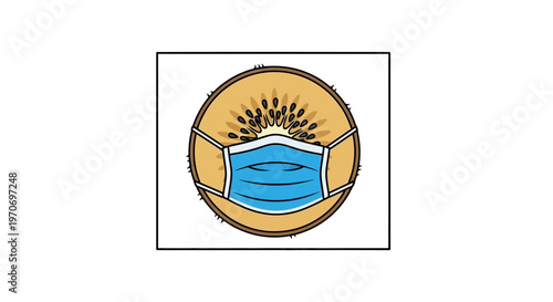 Kiwi fruit wearing a protective face mask, symbolizing health and safety during a pandemic