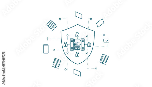 Digital Security Shield Protecting Data and Devices Icon.