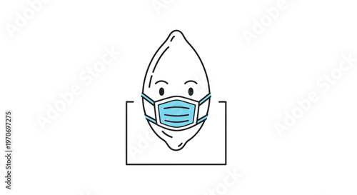 Lemon Character Wearing Face Mask for Protection Against Virus
