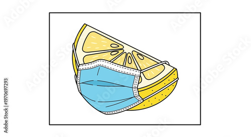 Lemon Slice Wearing a Medical Face Mask - Concept of Health, Protection, and Citrus