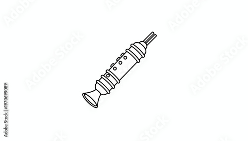 Hand-drawn illustration of a recorder instrument, isolated on white background