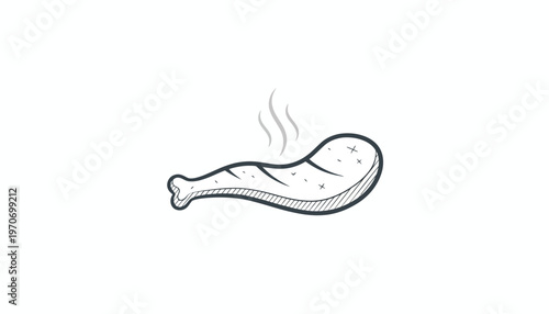 Hand-drawn sketch of a hot, steaming chicken leg, perfect for food blogs and recipes.
