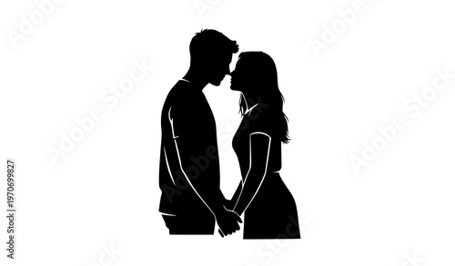 Loving couple silhouette holding hands isolated on white background romantic vector illustration