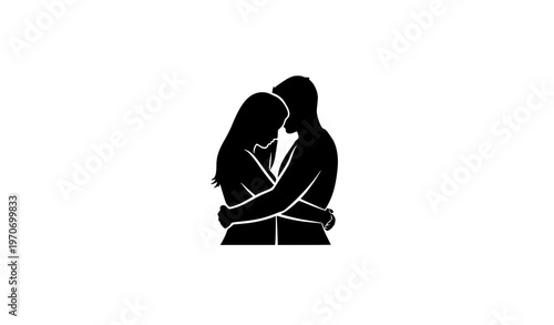 Couple hugging silhouette isolated on white background intimate romantic vector illustration