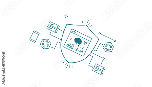 Digital Security Shield Protecting Data and Information Online.