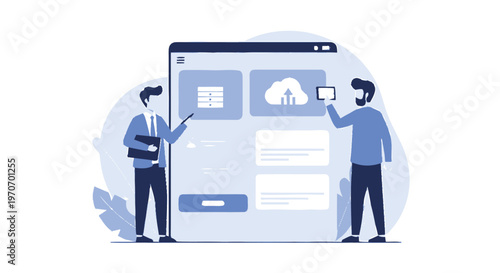 Digital Interface Illustration with Data Management and Cloud Storage.
