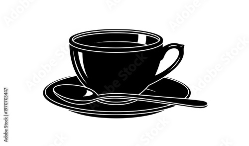 Angled traditional tea cup icon black silhouette vector for café menus and beverage branding
