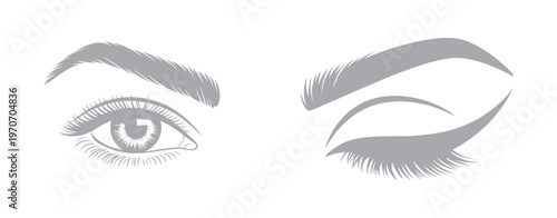 A charming grayscale illustration depicting an open female eye next to a playful winking eye with elegant lashes.