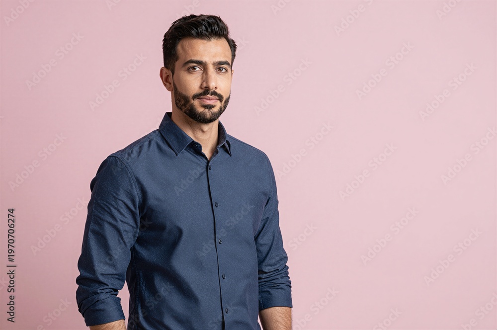 Fototapeta premium Young businessman studio portrait isolated on pastel background