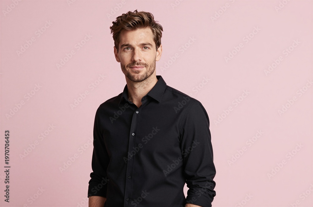Fototapeta premium Young businessman studio portrait isolated on pastel background