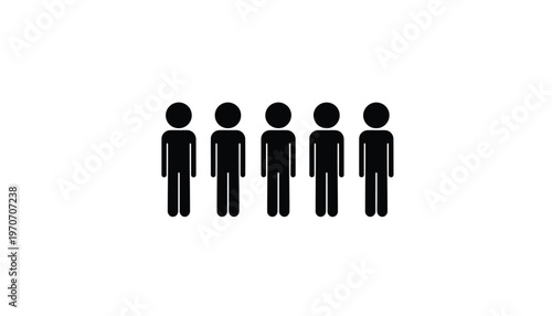 Minimalist vector graphic illustration depicting a collective of five identical abstract human figures.