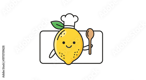 Cute Chef Lemon Character Holding Spoon, Cooking Concept