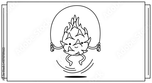 Cute Dragon Fruit Character Jumping Rope, Healthy Lifestyle, Fitness Fun