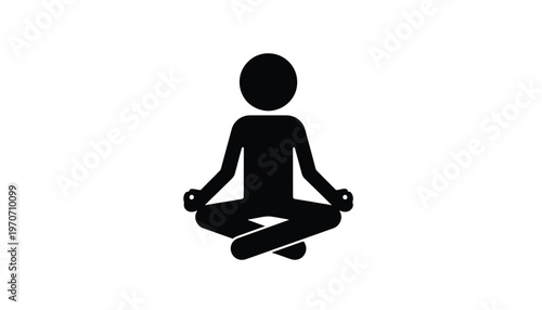 Minimalist black silhouette vector illustration of a person meditating in a peaceful lotus pose for calm.