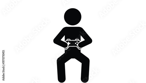 Stick figure vector illustration depicting a person enjoying video games with a console controller.