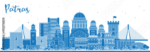Фотография Outline Patras Greece City Skyline with Blue Buildings