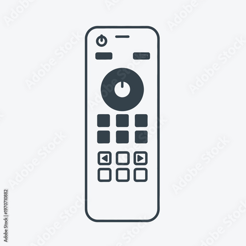 Simple Line Art Illustration of a Modern Remote Control with Buttons and Power Symbol