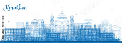 Outline Heraklion Greece Crete City Skyline with Blue Buildings. Illustration. Heraklion Cityscape with Landmarks.