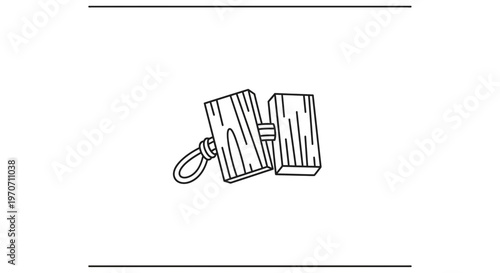 Wooden Clothes Pegs with String, Simple Line Art Icon, Laundry Symbol