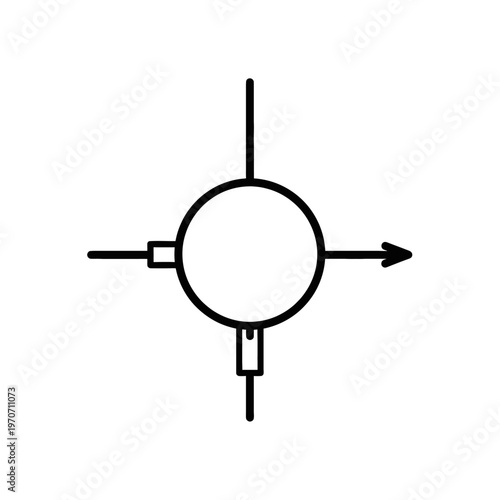 Simple outline icon representing a capacitor with four connection points and directional arrow, symbolizing electrical components and engineering