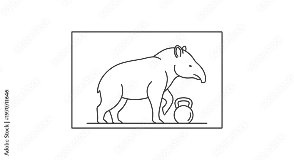 Obraz premium Tapir with Kettlebell, Funny Animal Workout, Strength Training Concept