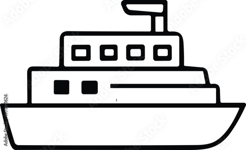 Simple boat icon with two-level structure, windows, and smokestack for marine, transport, and educational design content