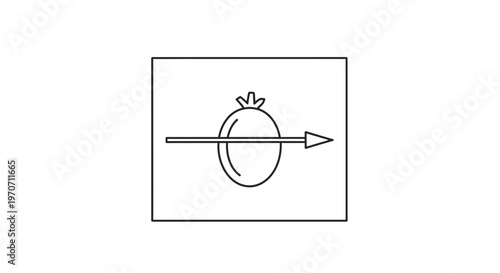 Tomato pierced by arrow, concept of healthy eating, organic food, and diet