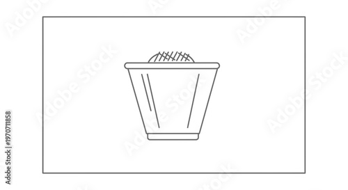 Trash Can Icon with Waste Paper and Crumpled Paper Inside, Simple Line Art