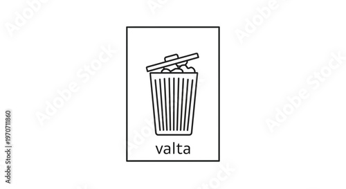 Trash Bin Icon with Lid and Waste, Recycling Symbol, Cleanliness
