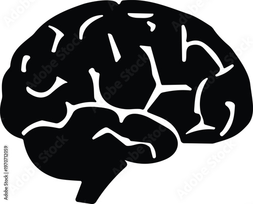 Stylized brain icon with simplified cerebral folds for intelligence, cognition, and mental process design content