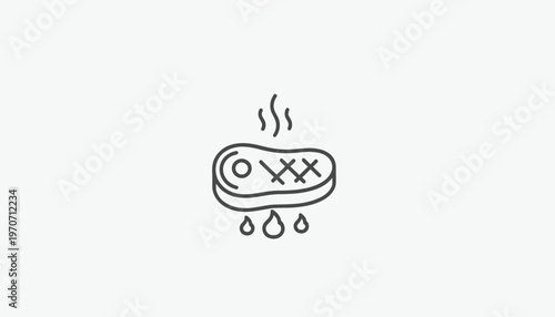 Steak icon, hot meat with steam and dripping juice, simple line art for food illustration
