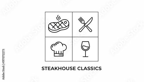 Steakhouse Classics Icons: Steak, Cutlery, Chef Hat, Wine Glass