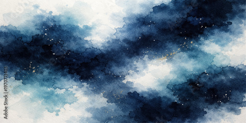 A dramatic summer cloudscape features fluffy white clouds drifting across a bright blue sky on a clear day with natural light