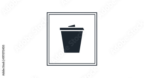 Simple Trash Can Icon Inside a Square Frame, Minimalist Design