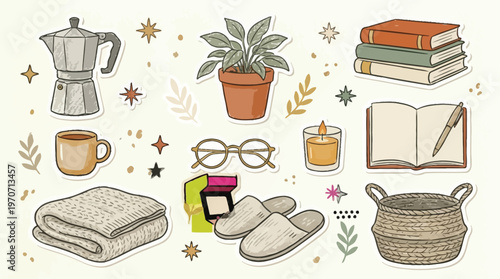 Cozy Lifestyle Objects with Books and Coffee