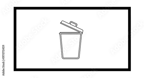 Simple Outline Icon of an Open Trash Can, Vector Illustration