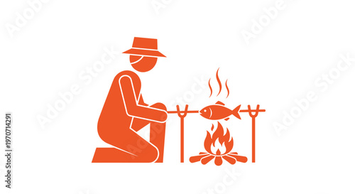 Man cooking fish on fire.