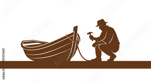 Man repairing a small boat.