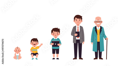 Visual representation of male age progression, illustrating the journey from infancy through childhood, adulthood, to old age.