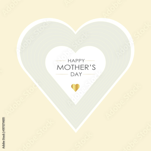 Happy mothers day heart shaped card with gold accents on pale background