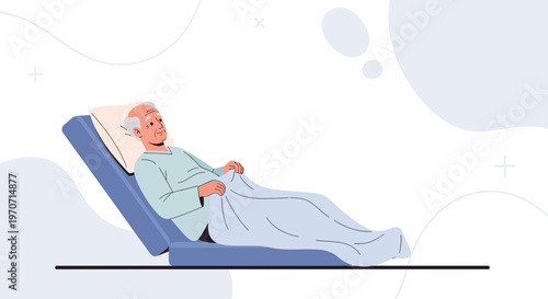 Elderly Man Lying in Hospital Bed, Receiving Care