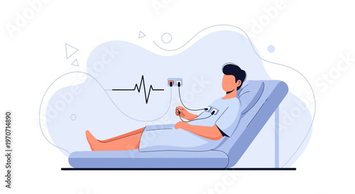 Patient undergoing medical examination with electrocardiogram in hospital bed