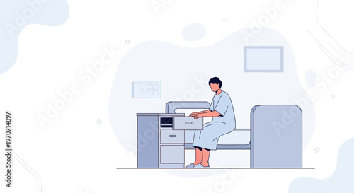 Patient Sitting on Hospital Bed Using Medical Equipment