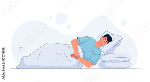 Man Sleeping Peacefully in Bed, Comfortable Sleep, Restful Night, Cozy Bedroom Scene