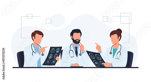 Doctors discussing medical scans in a meeting, teamwork and diagnosis concept