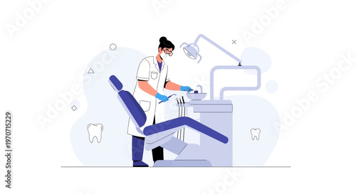 Dentist in uniform and mask performing dental treatment in clinic